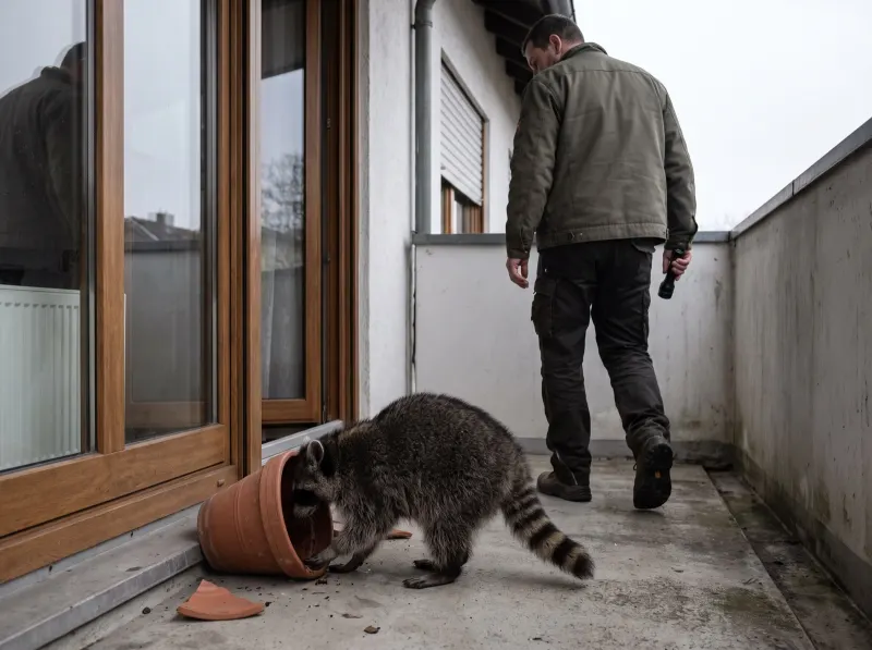 Waschbär auf dem Balkon